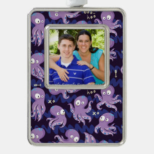 Boo Octopus Niedliche Lila Kinder Kleidung & Dekor Rahmen-Ornament Silber