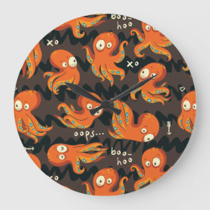 Boo Octopus Orange & Black Kids Kleidung & Dekorat Große Wanduhr