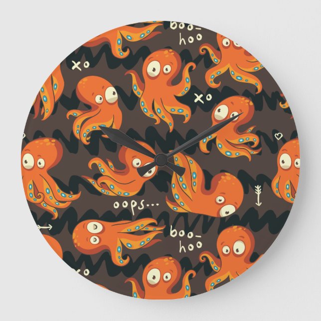 Boo Octopus Orange & Black Kids Kleidung & Dekorat Große Wanduhr (Vorderseite)