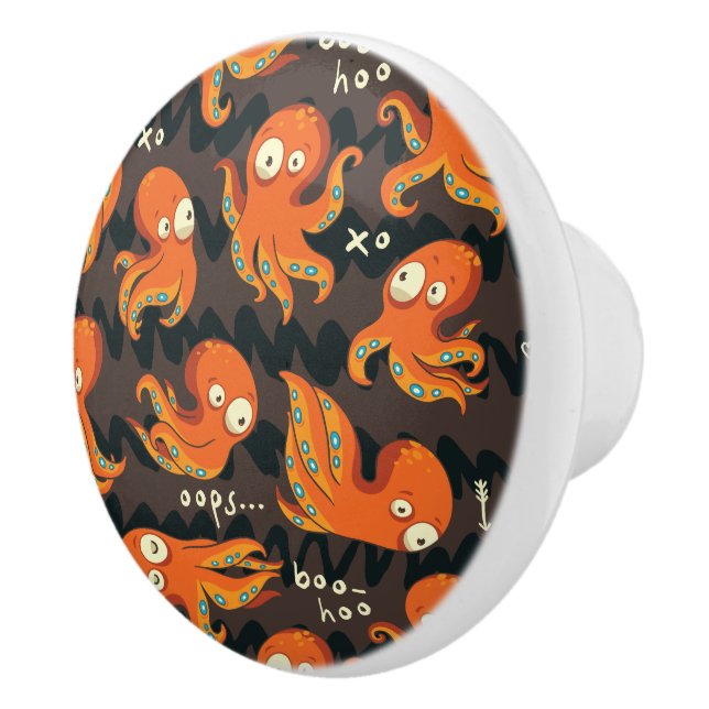 Boo Octopus Orange & Black Kids Kleidung & Dekorat Keramikknauf (Rechts)