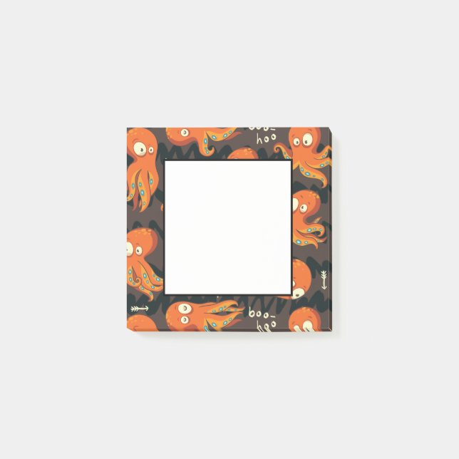 Boo Octopus Orange & Black Kids Kleidung & Dekorat Post-it Klebezettel (Vorderseite)
