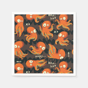 Boo Octopus Orange & Black Kids Kleidung & Dekorat Serviette