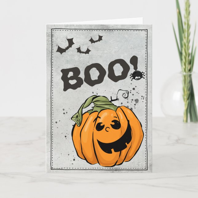 Boo Orange Jack 'O Lantern Halloween Karte (Vorderseite)