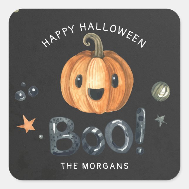 Boo Pumpkin Happy Halloween Monogramm Aufkleber (Vorderseite)