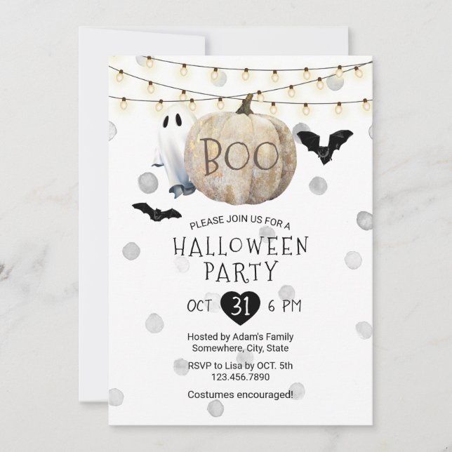 Boo Pumpkin String Lights Halloween-Party Einladung (Vorderseite)
