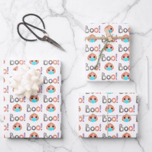 Boo Pumpkin Wrapping Paper Flat Sheet Set 3 Geschenkpapier Set