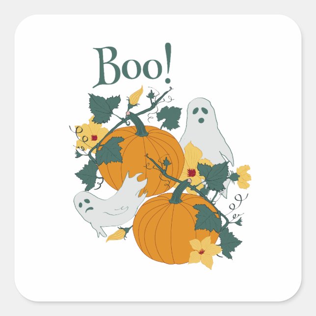 Boo! Quadratischer Aufkleber (Vorderseite)