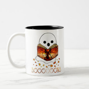 Boo Read Books Library Funny Booooks Ghost Hallowe Zweifarbige Tasse