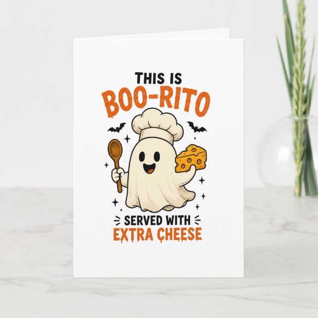 „Boo-Rito mit extra Käse serviert“ Design Karte (Vorderseite)