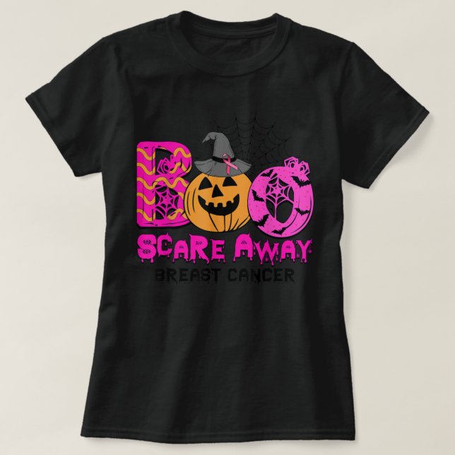 Boo Rosa Brustkrebs Schleife Funny Halloween Pump T-Shirt (Design vorne)