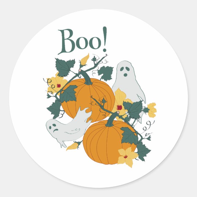 Boo! Runder Aufkleber (Vorderseite)