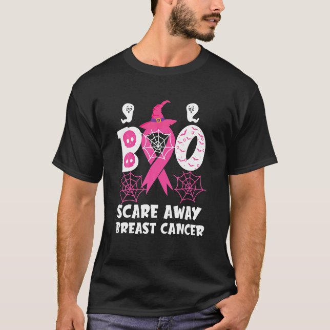 Boo Scare Away Breast Cancer Awareness Pink Ribbon T-Shirt (Vorderseite)