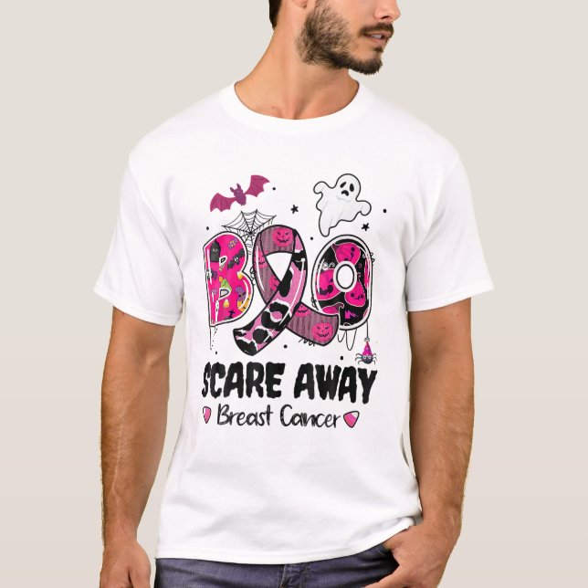 Boo Scare Away Breast Cancer Warrior Pink Ribbon H T-Shirt (Vorderseite)