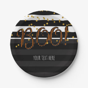 Boo! Schwarz & Orange Weiß Gold Halloween-Party Pappteller