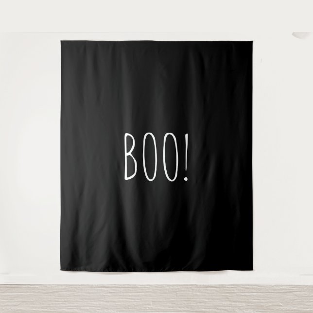 Boo schwarz spooky minimalistisch Halloween Hinter Wandteppich (Vorderseite)