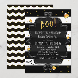 BOO! Schwarz-weiß gestreifte Halloween-Süßigkeiten Einladung