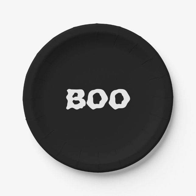 Boo schwarz-weiß spooky Halloween Pappteller (Vorderseite)