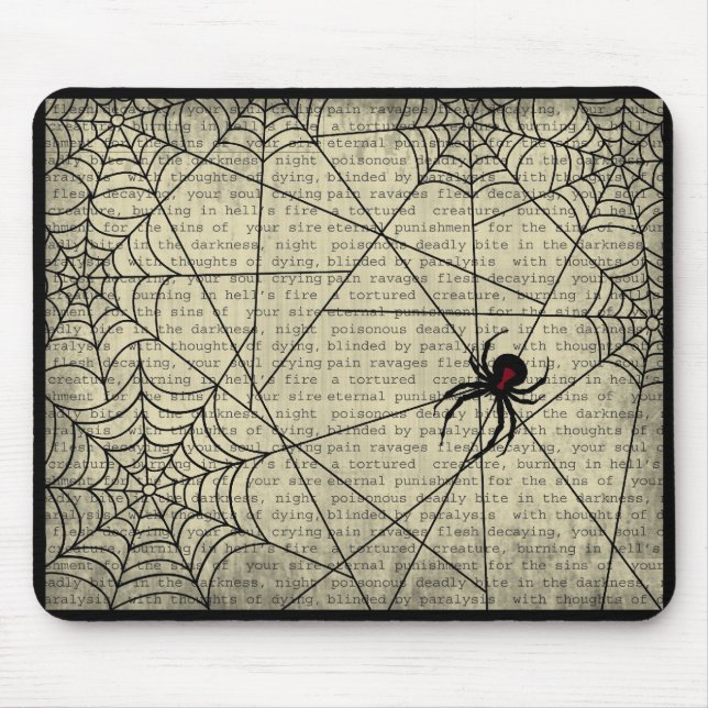 Boo-schwarze Witwen-Spinne u. gruseliger Text für Mousepad (Vorne)