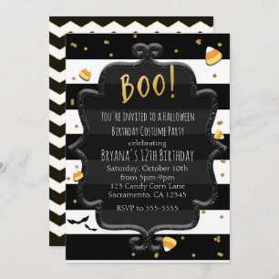 BOO! Schwarzer u. weißer gestreifter Einladung