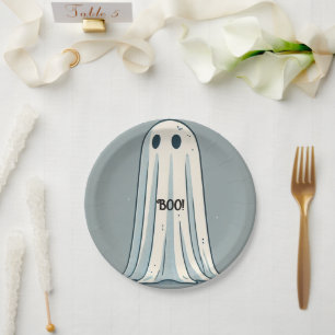 BOO! Sheet Ghost Vintag Green Halloween Pappteller