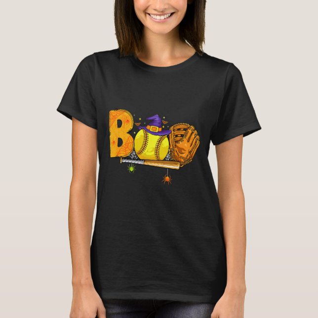 Boo Softball Player Catcher Tcher Funny Halloween  T-Shirt (Vorderseite)