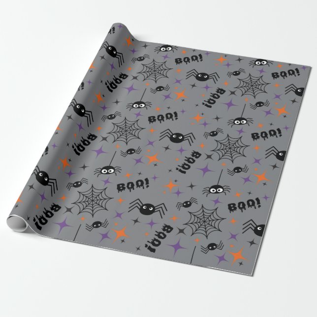 Boo! Spider Cobweb Spooky Nahtloses Wrapping Paper Geschenkpapier (Ungerollt)