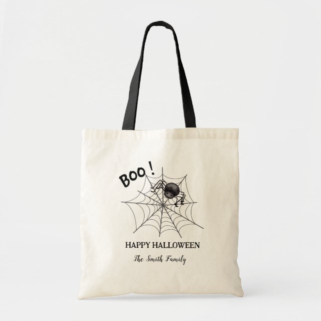 Boo Spider Web Black Custom Halloween Familienname Tragetasche (Vorne)