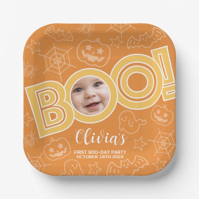 Boo! | Spooktacular Baby Birthday Pappteller (Vorderseite)