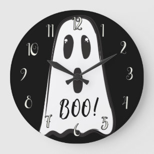 BOO! Spooky Cute Ghost Halloween Black White Große Wanduhr