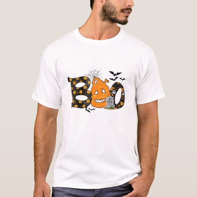 Boo - Spooky Pumpkin Horror Nachtkostüm T-Shirt (Vorderseite)