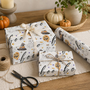 Boo Süß Wasserfarbe Halloween-Geist-Kürbis-Muster Geschenkpapier