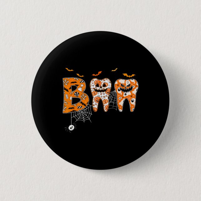 Boo Teeth Pumpkin Dentist Zahnhygienist Hallowe Button (Vorderseite)