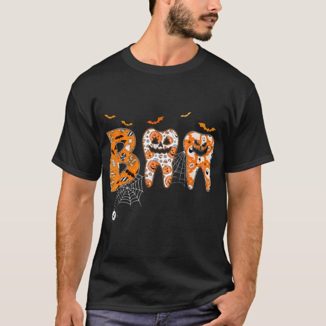 Boo Teeth Pumpkin Zahnarzt Zahnarzthyphenist T-Shirt (Vorderseite)