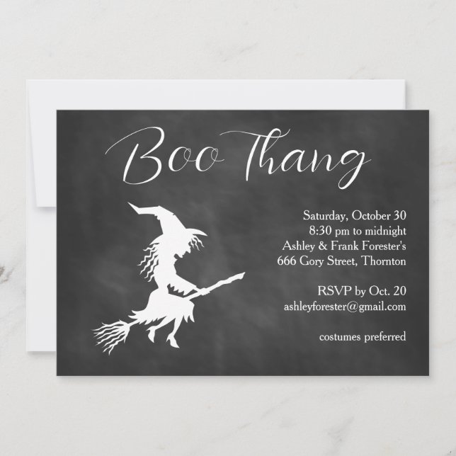 Boo Thang Flying Hexe Cloudy Halloween-Party Einladung (Vorderseite)