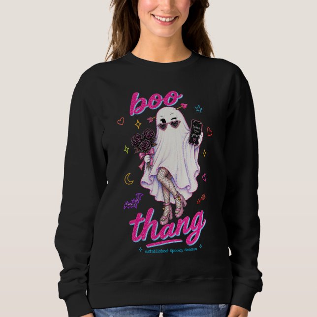 Boo Thang Geist mit Fischernetz, Rosen und Sonnenb Sweatshirt (Vorderseite)