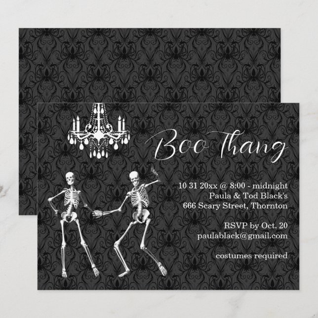 Boo Thang Glamour Skeletts Halloween-Party Einladung (Vorne/Hinten)