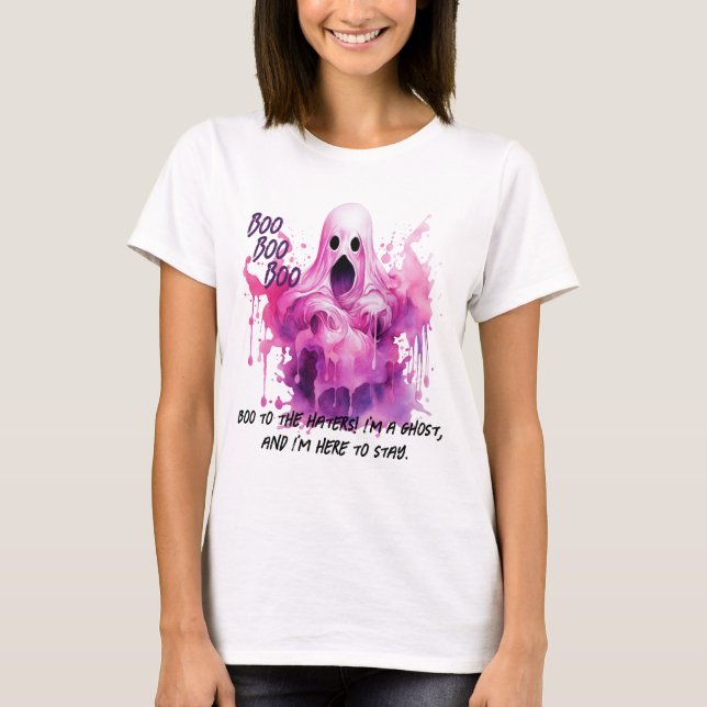 Boo to the Haters. Womens Funny Pink Halloween T-Shirt (Vorderseite)