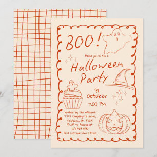 Boo! Trendige handgezeichnete skizzenhafte Hallowe Einladung