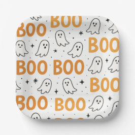 BOO Typografie Playful White Ghosts Halloween Pappteller