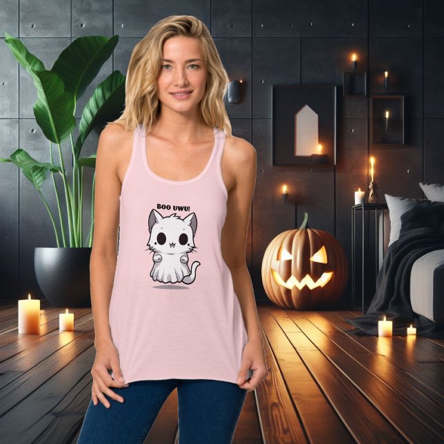 BOO UWU! Chibi Ghost Cat Halloween Illustration Tank Top (Von Creator hochgeladen)