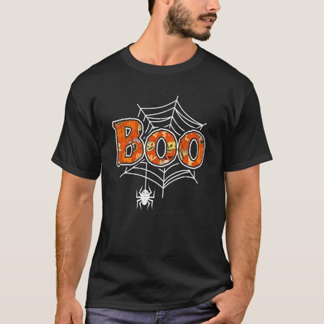 Boo Web Spider Halloween Party Trick oder Trete T-Shirt (Vorderseite)