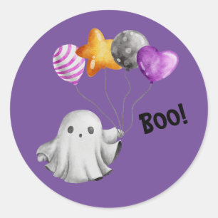 Boo! Whimsicaler Geist mit Ballons Runder Aufkleber