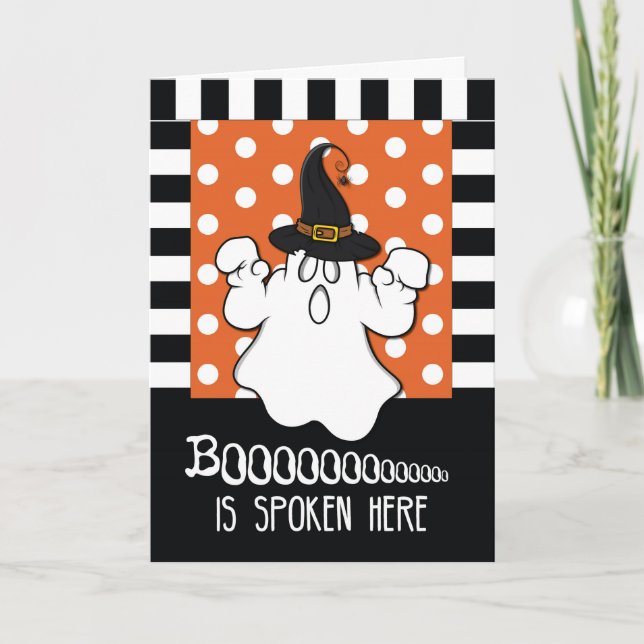 Boo wird hier Halloween Ghost gesprochen Karte (Vorderseite)
