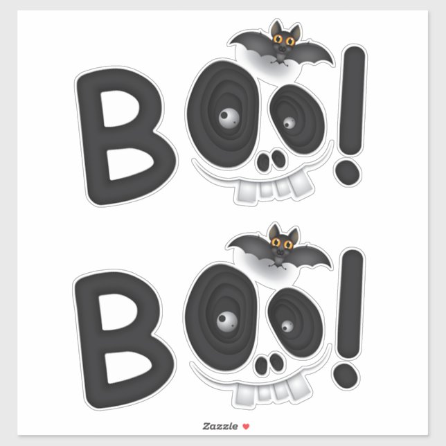 BOO with a Bite – Bat & Skull Halloween Lettering Aufkleber (Blatt)