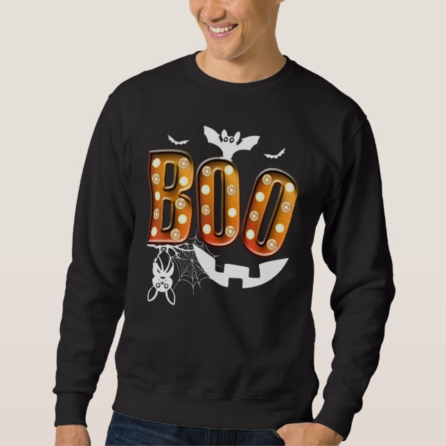 Boo With Spiders And Bat Halloween Costume Sweatshirt (Vorderseite)
