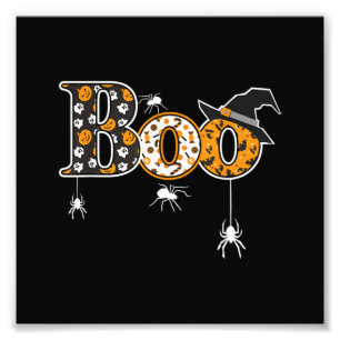 Boo With Spiders And Witch Hat Halloween Fotodruck