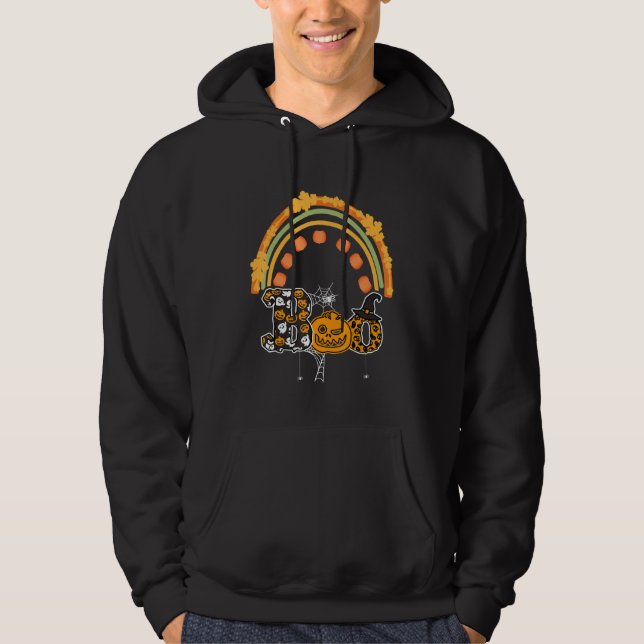 Boo With Spiders And Witch Hat Halloween Rainbow Hoodie (Vorderseite)