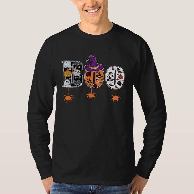 Boo With Spiders And Witch Hat Halloween T-Shirt (Vorderseite)