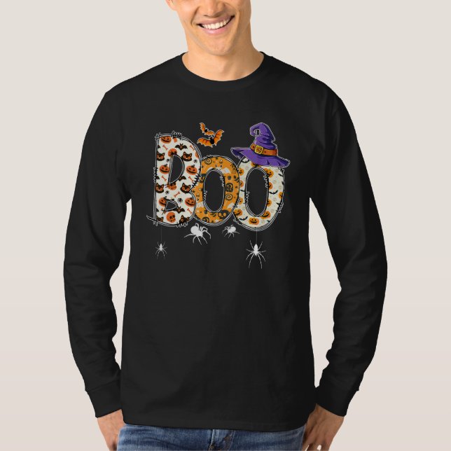 Boo With Spiders Witch Hat Halloween Costume Party T-Shirt (Vorderseite)