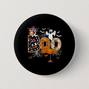 Boo y Eule Kürbis Geist Halloween Männer Frauen Ki Button